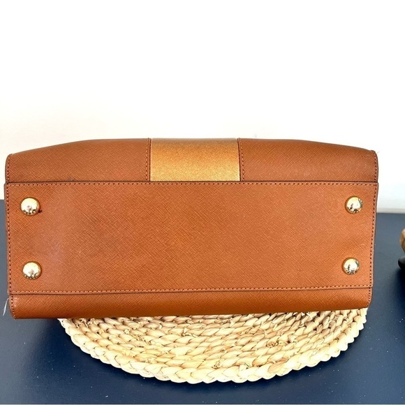 Michael Kors Hamilton Center Stripe Luggage Saffiano Satchel Crossbody Bag - Picture 13 of 16